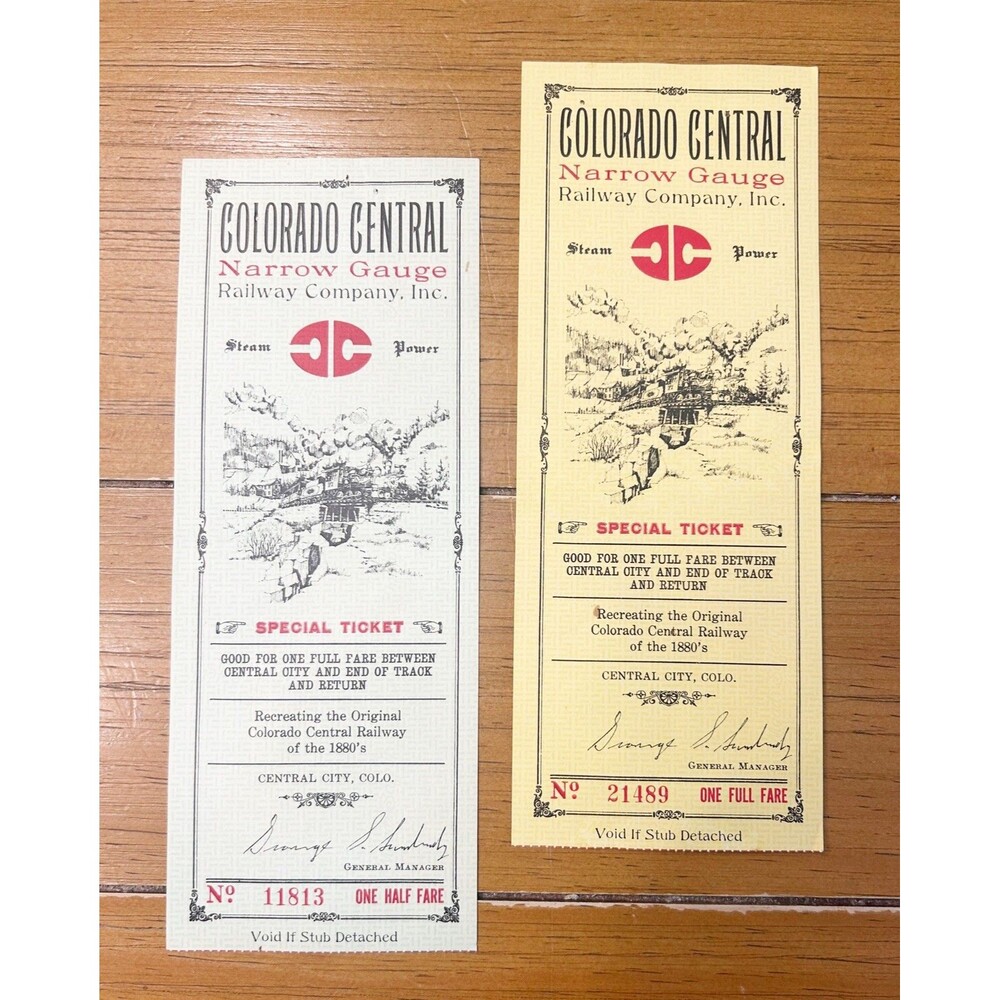 Vintage Colorado Central Narrow  Gauge Railway Central City CO Ticket Stubs